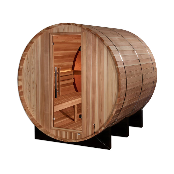 Golden Designs "Zurich" 4 Person Barrel with Bronze Privacy View - Traditional Steam Sauna -  Pacific Cedar