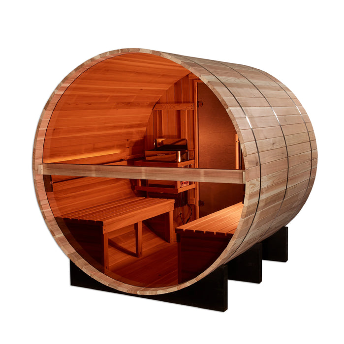 Golden Designs "Zurich" 4 Person Barrel with Bronze Privacy View - Traditional Steam Sauna -  Pacific Cedar