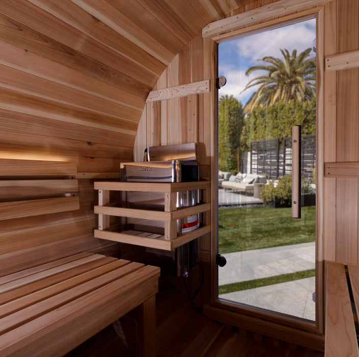Golden Designs "Zurich" 4 Person Barrel with Bronze Privacy View - Traditional Steam Sauna -  Pacific Cedar